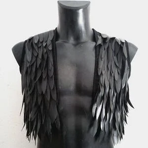 pornhint Pornhint Men's short vest with recycled inner tube feathers fetish clothing man cyberpunk clothing jacket man upcycled man wear fashion design goth