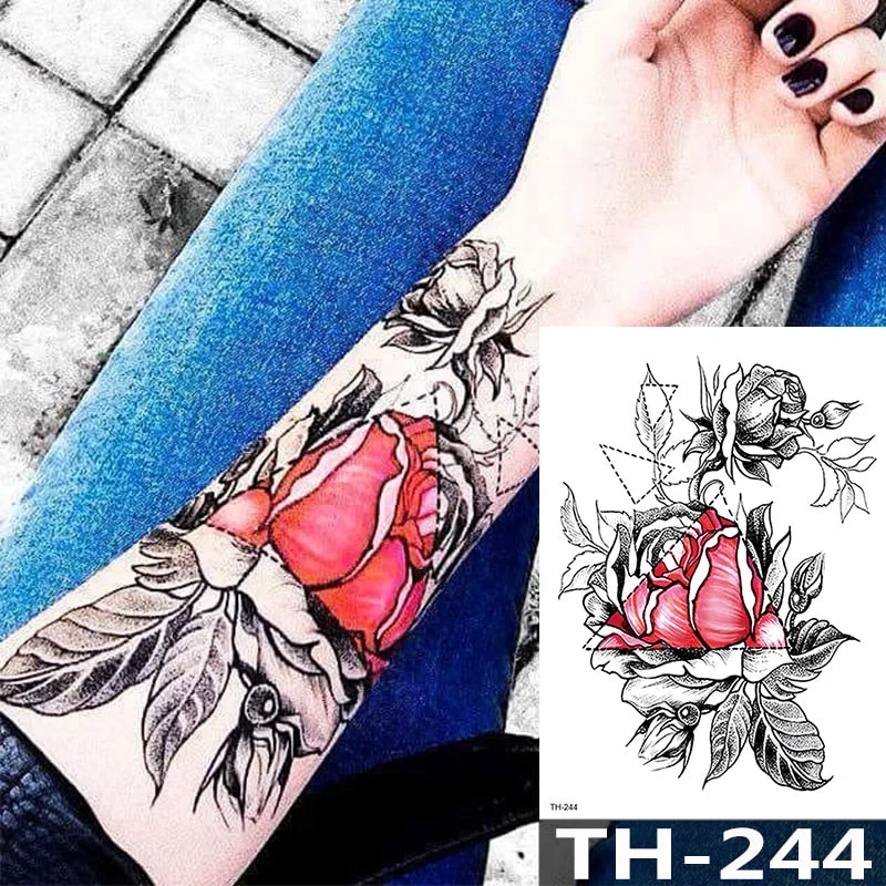Waterproof Temporary Tattoo Sticker Animal Leopard Flash Tattoos Wolf Rose Flower Body Art Arm Fake Tatoo Women Men