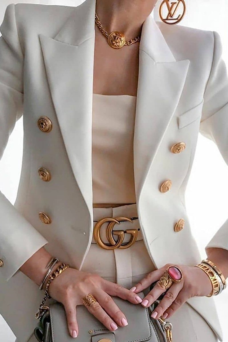 Casual Solid Buckle Turndown Collar Outerwear