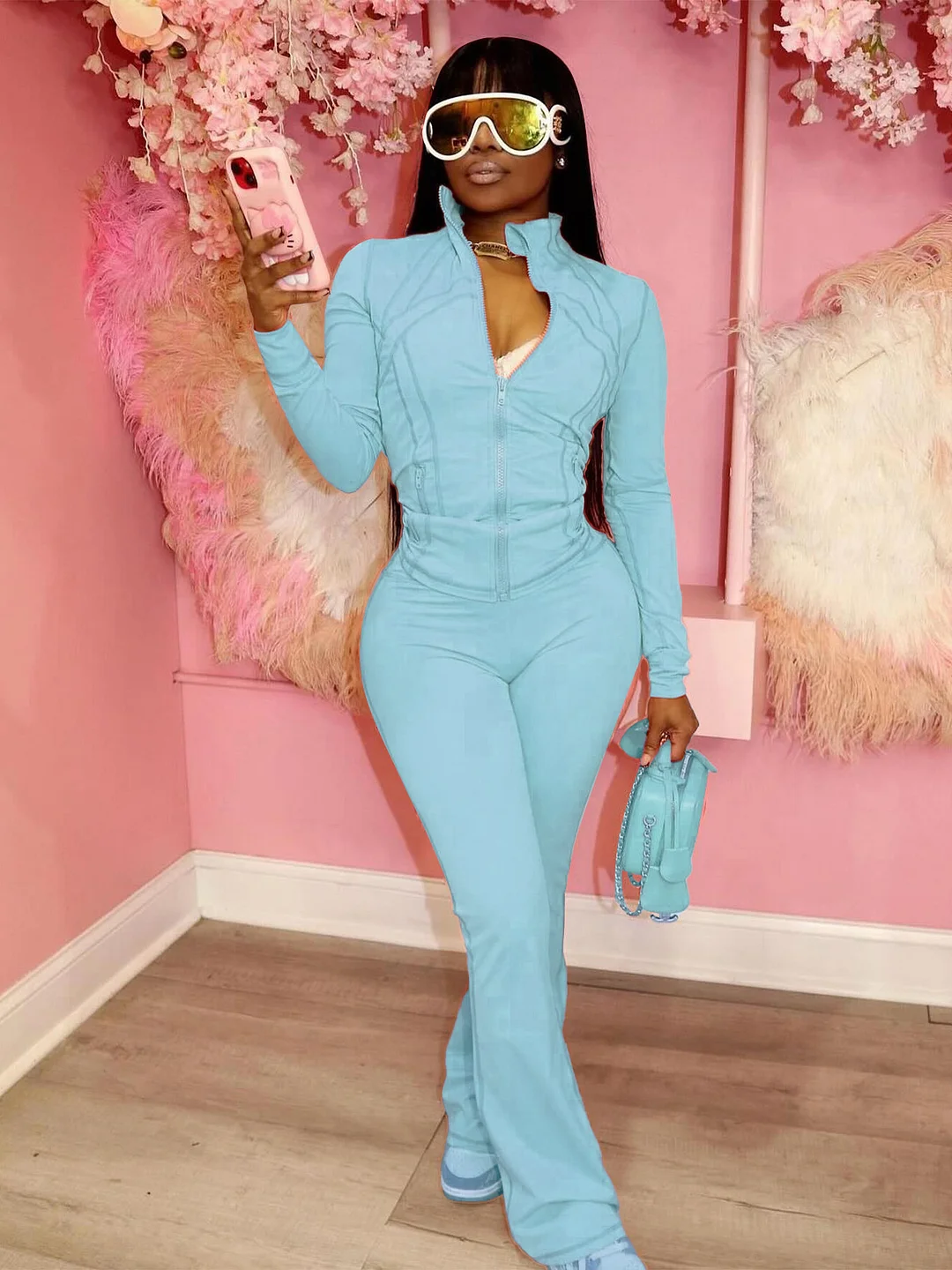 Nigikala Nigikala Spring And Summer New Sports Casual Women's Sexy Tight Long-Sleeved Horn Two Sets