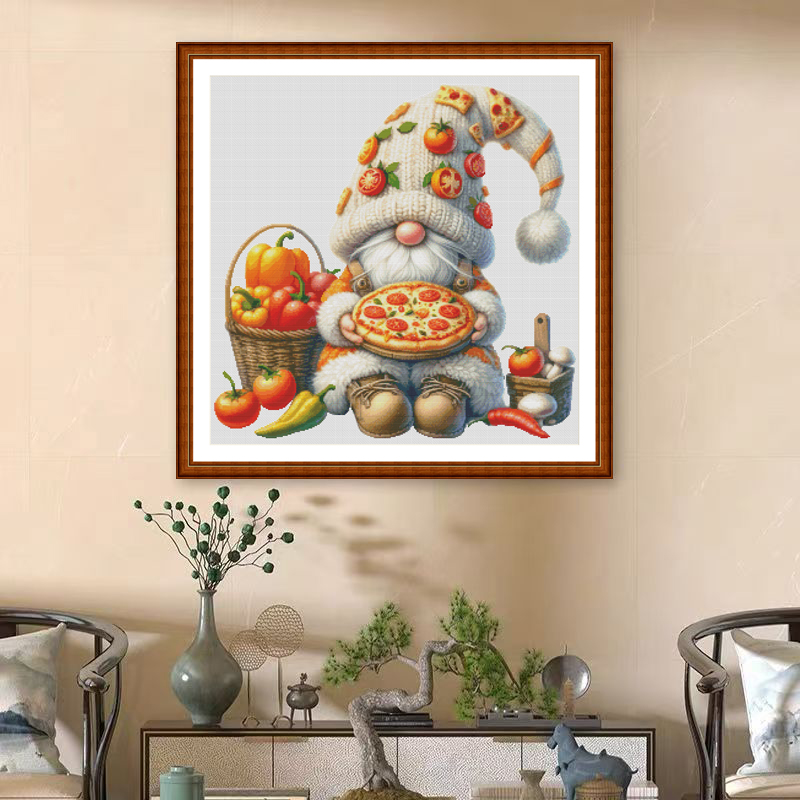 1set DIY Printed Cross Stitch Kit, 【ZZ5173- Pizza Dwarf】embroidery thread Painting Fairy Cross Stitch