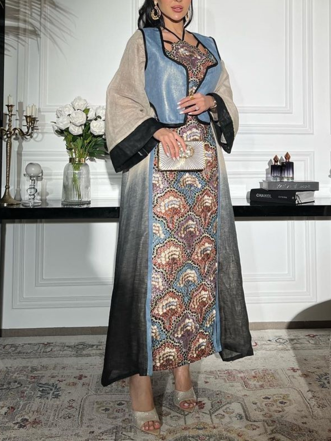 Fashionable Retro Gradient Suspender Dress and Vest Short Coat | Oxredo Shop Ramadan Sale