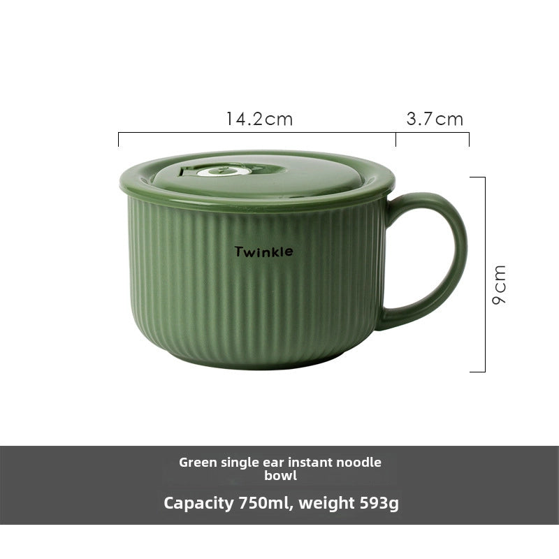 Sean Ceramic Instant Noodle Bowl With Lid Japanese Instant Noodle Cup For Student Dormitory