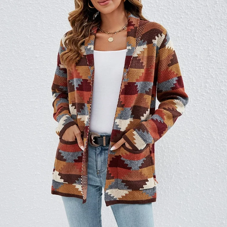 Women's Ethnic Cardigan Aztec Print Knitted Cardigan