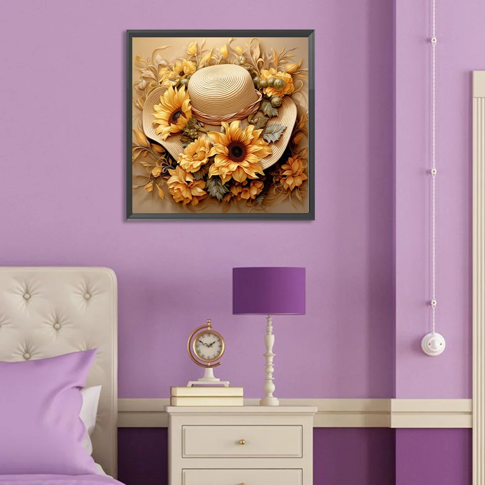 Full Round Diamond Painting 30*30cm - Straw Hat Sunflower
