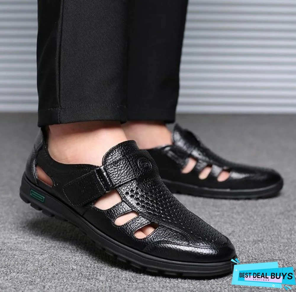 Big Size Men's Genuine Leather Sandals Outdoor Breathable Beach Shoes