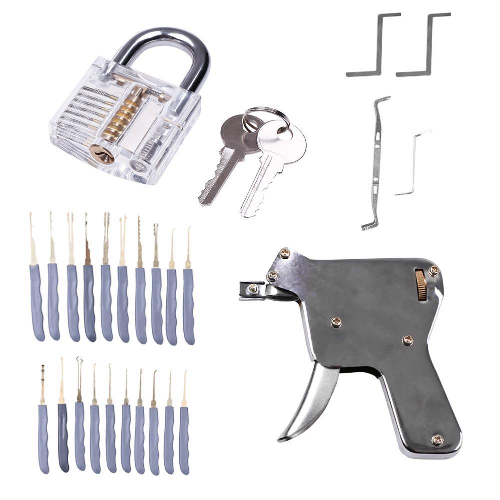 24pcs/set Transparent Locksmith Practice Lock Pick Kit Padlock Pick Gun Set