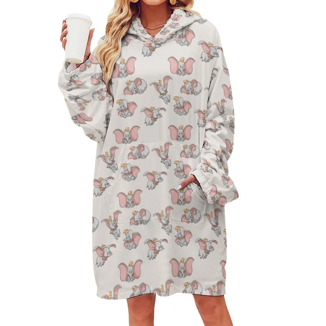 Sweet Dumbo Oversized Sherpa Fleece Sweatshirt Blanket Hoodie Warm Cozy Wearable Tops with Pocket