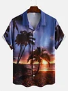 Carnival Psychedelic Beach Purple Hawaiian Coconut Tree Print Short Sleeve Shirt