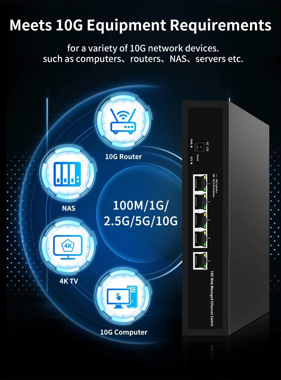 GoodTop 10G Switch 5 Port Web Managed Network Switch 10000Mbps