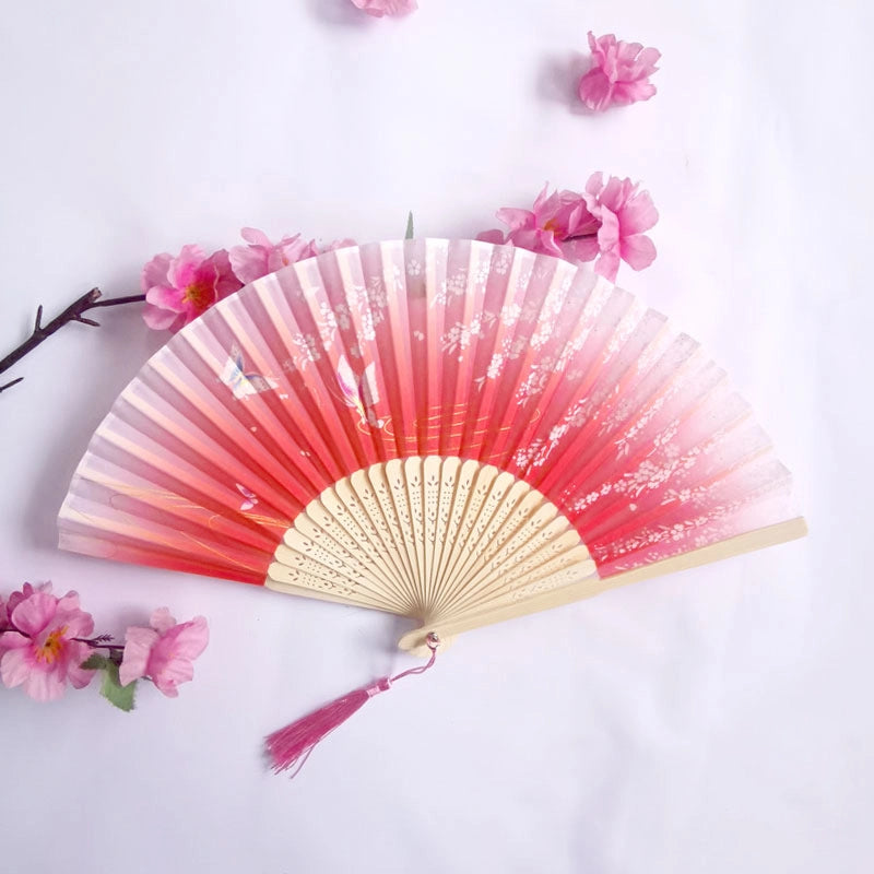 3 Pieces Ancient Style Folding Fan Female Classical Tassel Silk Fan Chinese Style Small Fan Portable Dance Craft National Fashion Fan Student Fan