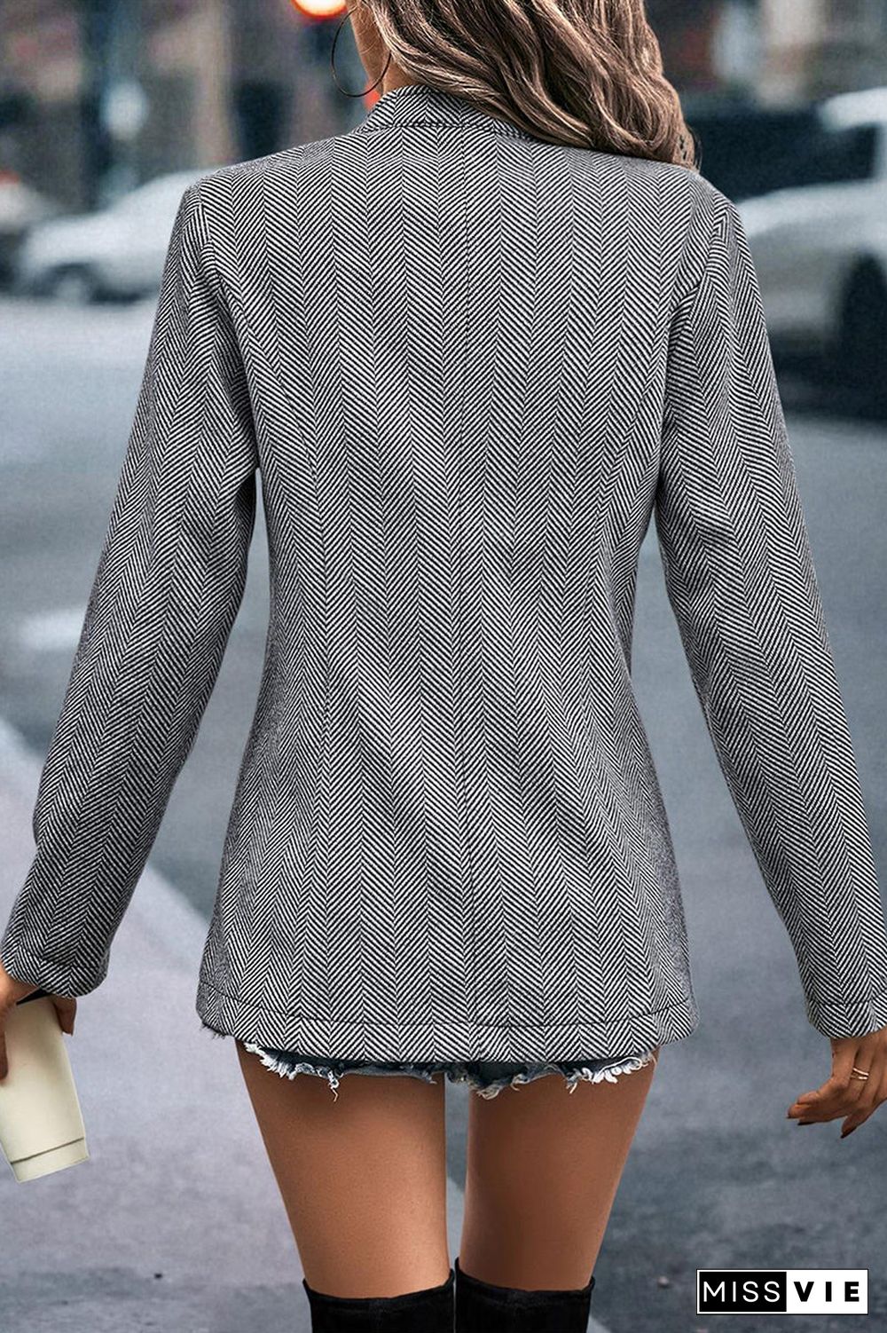 Elegant Solid Patchwork Mandarin Collar Outerwear