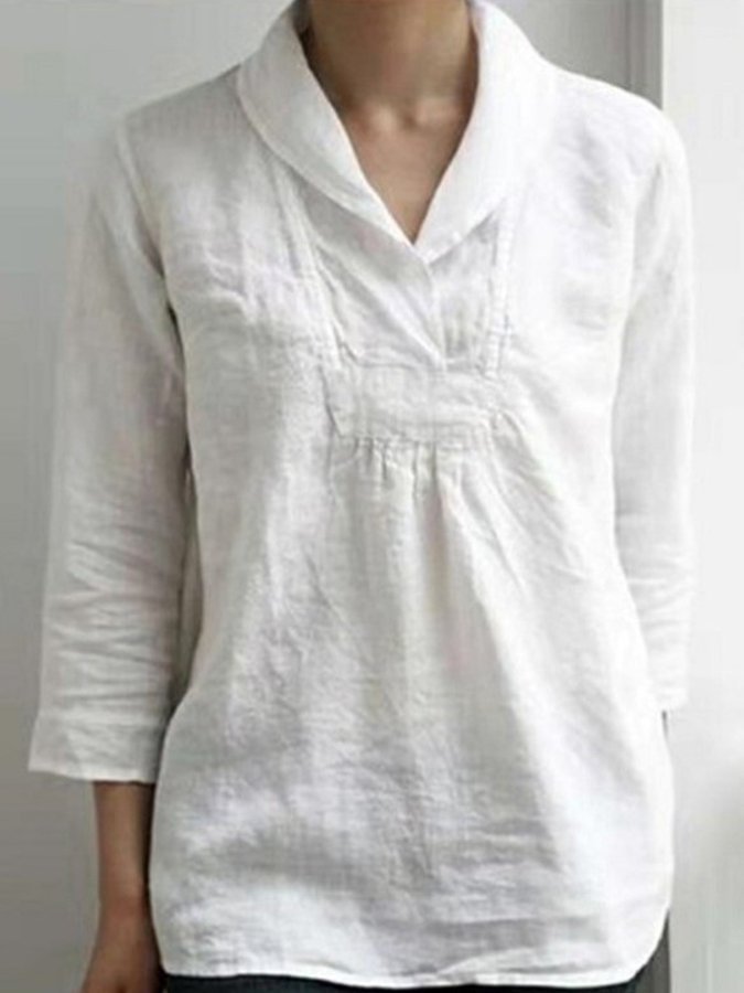 Women's Fashion Simple Cotton Linen Ninth Sleeve Casual Top