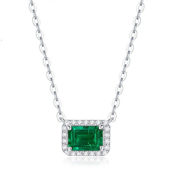Microset Emerald Created Clavicle Chain Necklace