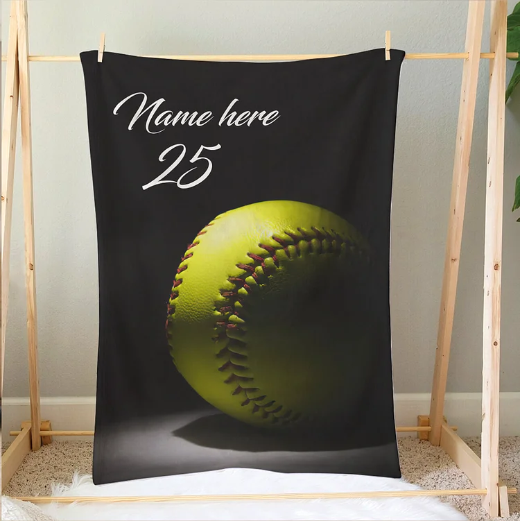 Personalized Softball Blanket, Softball Ball Soft Cozy Blankets | BKKid411