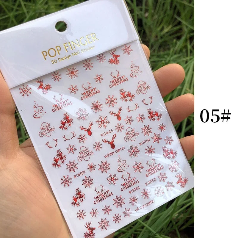 1 Sheet New Roman English Alphabet Number 3D Nail Stickers Christmas Animals iridescent Gold Silver Word Small Letters Nail