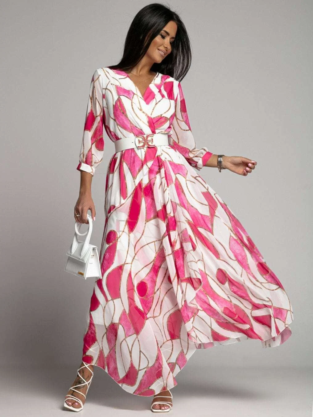 Fashion Elegant Printed V Neck Bohemian Half Sleeves Holiday Dress