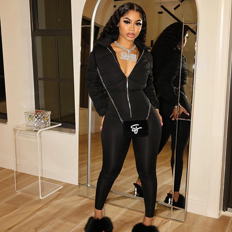 Uveng Uveng Women's Winter New Street Fashion Elastic Tight Zipper Warm Cotton Trousers