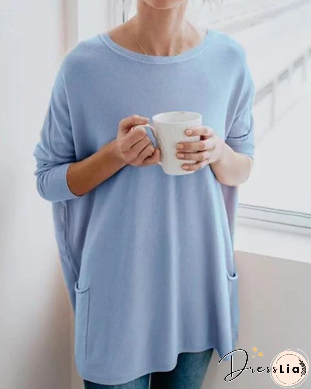 Crew Neck Loose Long Sleeve Fall Casual Shirts & Tops