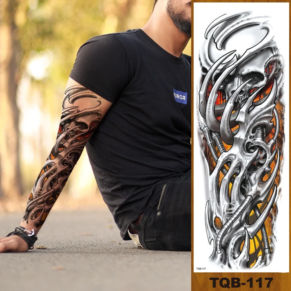 Full Flower Arm Temporary Tattoo Sticker Man Woman Body Leg Fake Tatoo Skull Night Demon Grim Reaper Good and Evil Waterproof