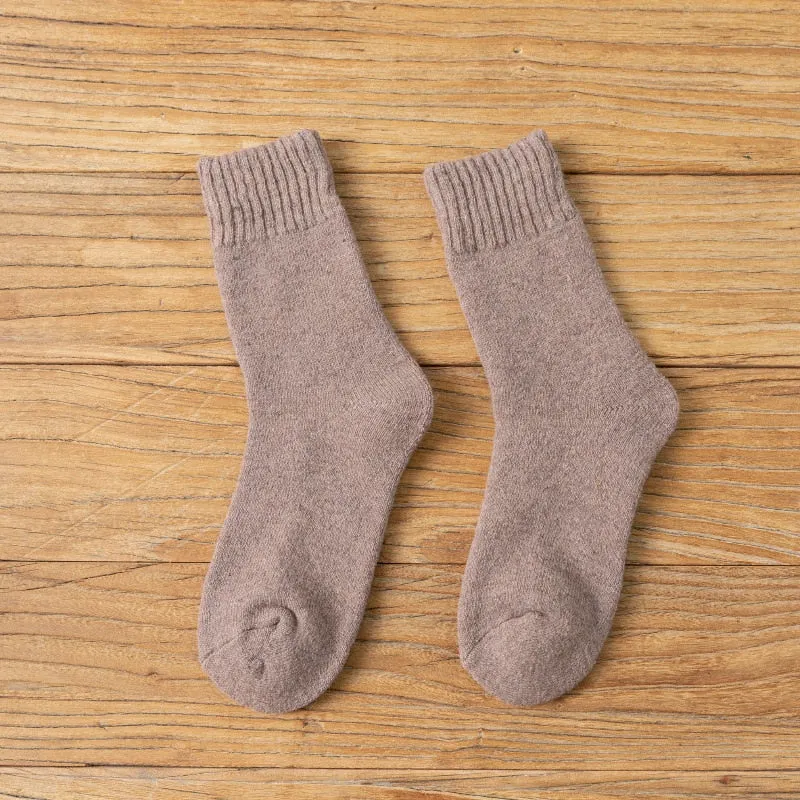 Winter Women Socks Thick Warm Solid Color Wool Harajuku Sox Retro Cold Resistant Fashion Casual Cashmere Cotton Socks for Female