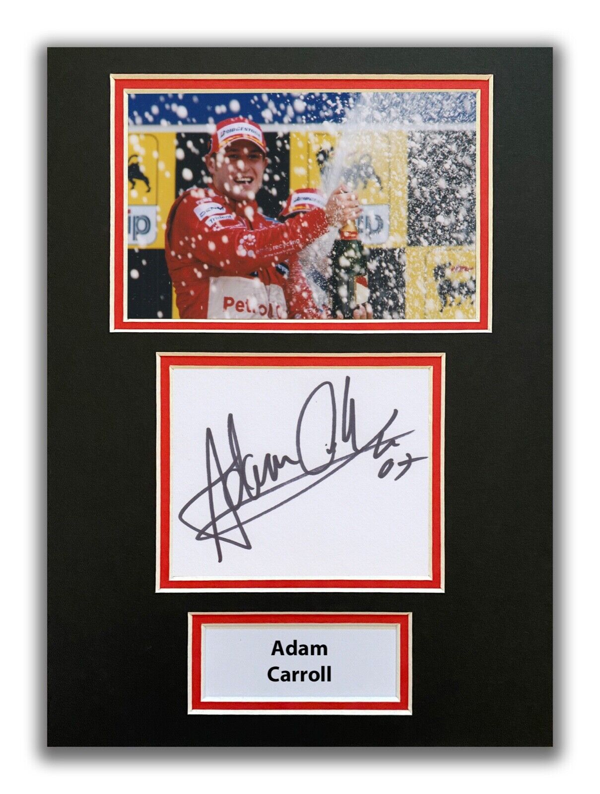 ADAM CARROLL HAND SIGNED A4 MOUNTED Photo Poster painting DISPLAY - F1 AUTOGRAPH.