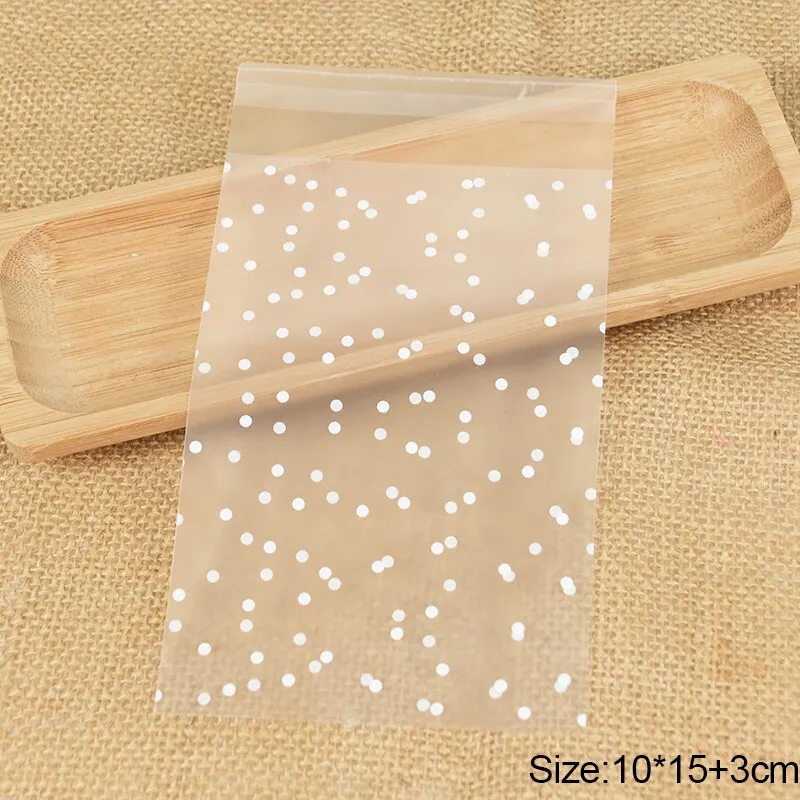100Pcs Transparent Dot Candy Cookie Plastic Bags Self-Adhesive For Biscuits Snack Baking Package Decor Kids Gift DIY Storage