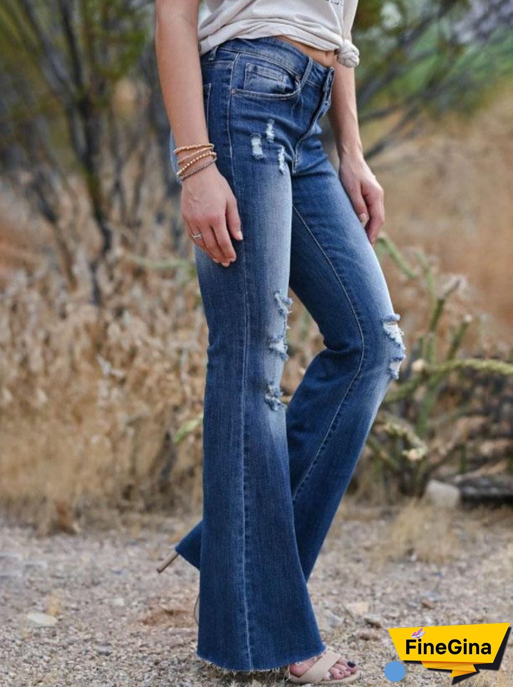 Straight Dark Blue Ripped Jeans