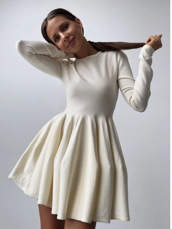 Athvotar Athvotar Round Collar Waist Knitted Dress Women's High-End Ins Windy Folded Sweater Dress