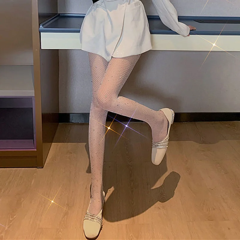Brownm [With Diamonds] Black Stockings Women Thin Ins Tide Sexy Hollow Fishing Net Socks Spring Hot Diamond Crystals Even Foot Socks