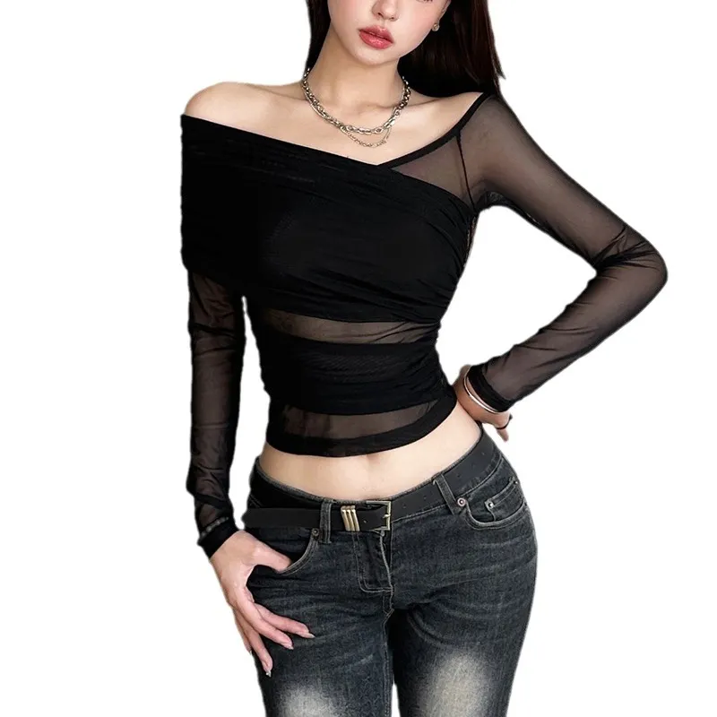 Uveng 2023 New Autumn Sexy Hottie Personality Niche Street Slim Thin Mesh Long Sleeves