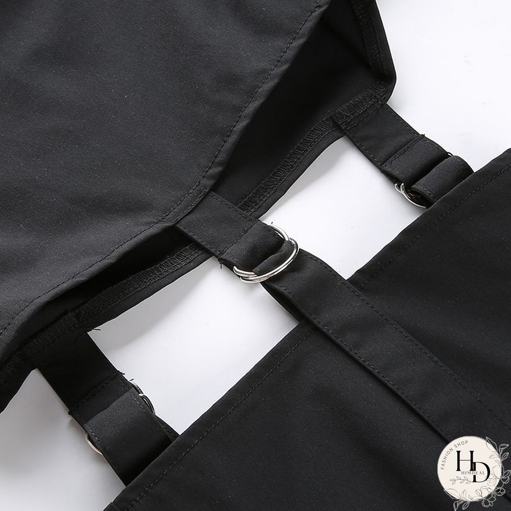 Harajuku Pants Fashion Hollow Out High WaistCargo Women Elastic Solid Black TrousersNew