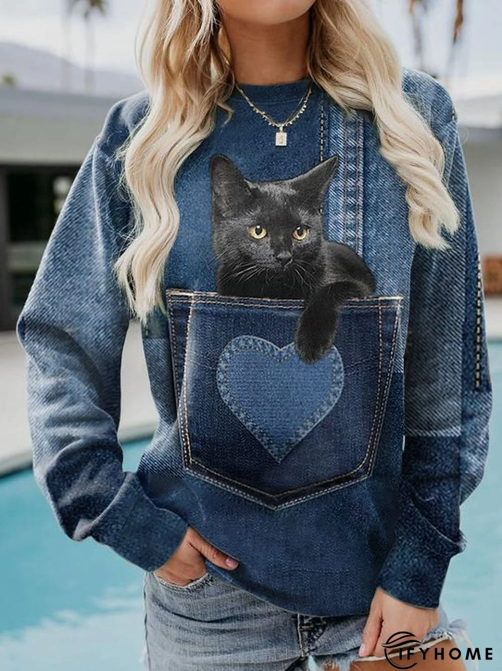 Loose Casual Cat Crew Neck Sweatshirt | IFYHOME