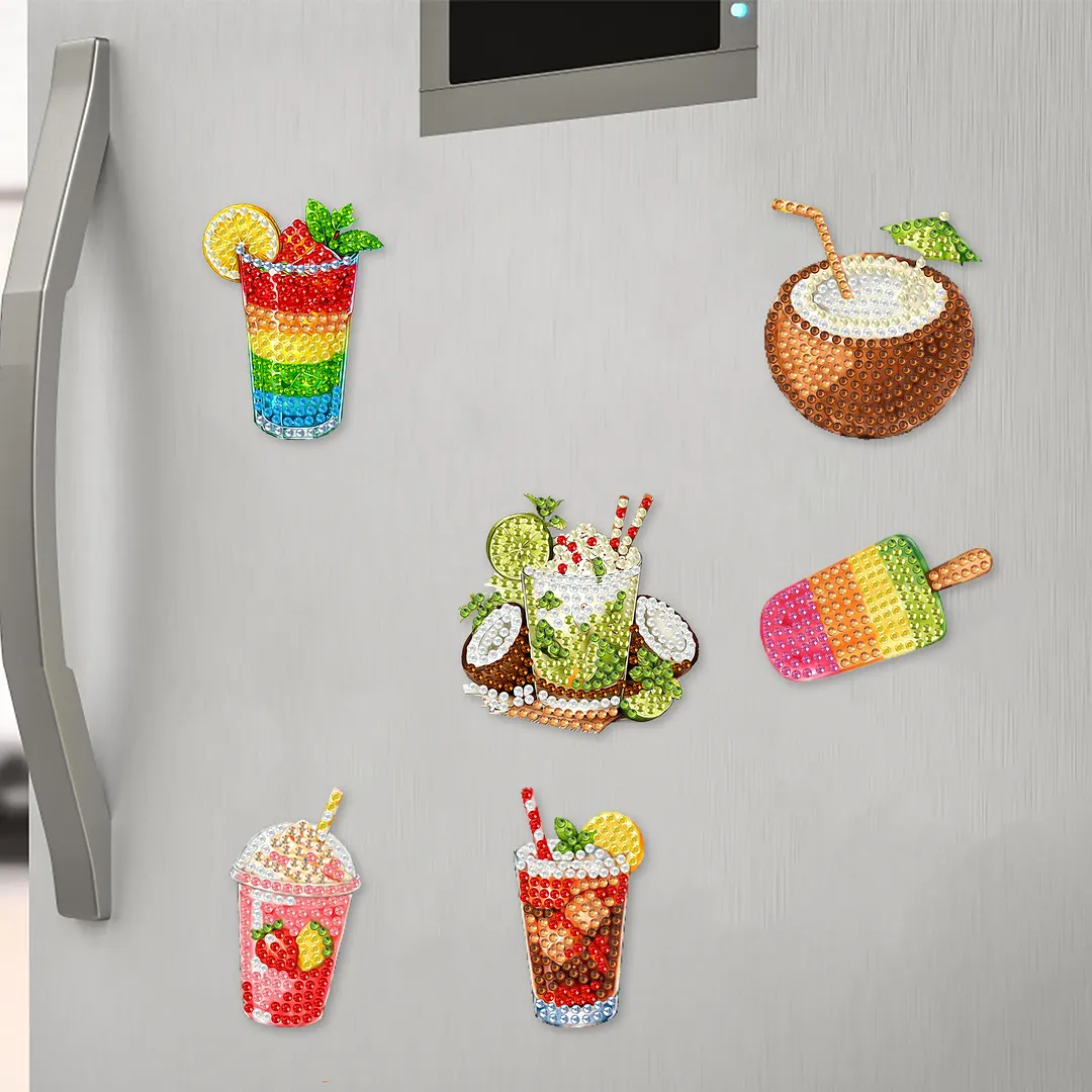 20pcs Drinks 2D/flat Acrylic DIY Diamond Painting Magnets Food DIY Art Fridge Magnet Refrigerator Sticker Food Design Refrigerator Diamond Art Magnets Crystal Art Craft for Adults Beginners