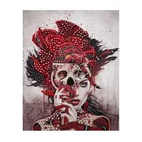 Red Feather Crown Woman - Pearls Painting