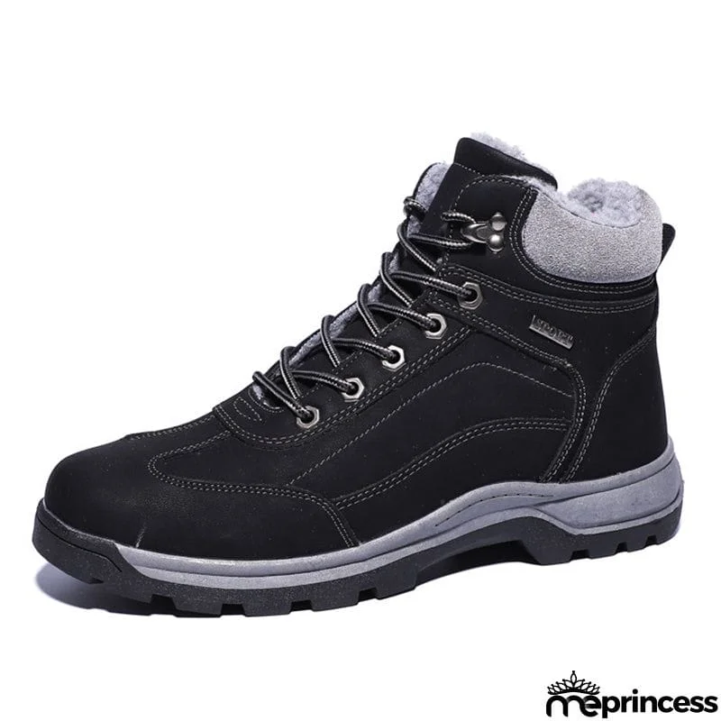 Mens Cozy Warm Lace-up Hiking Snow Boots
