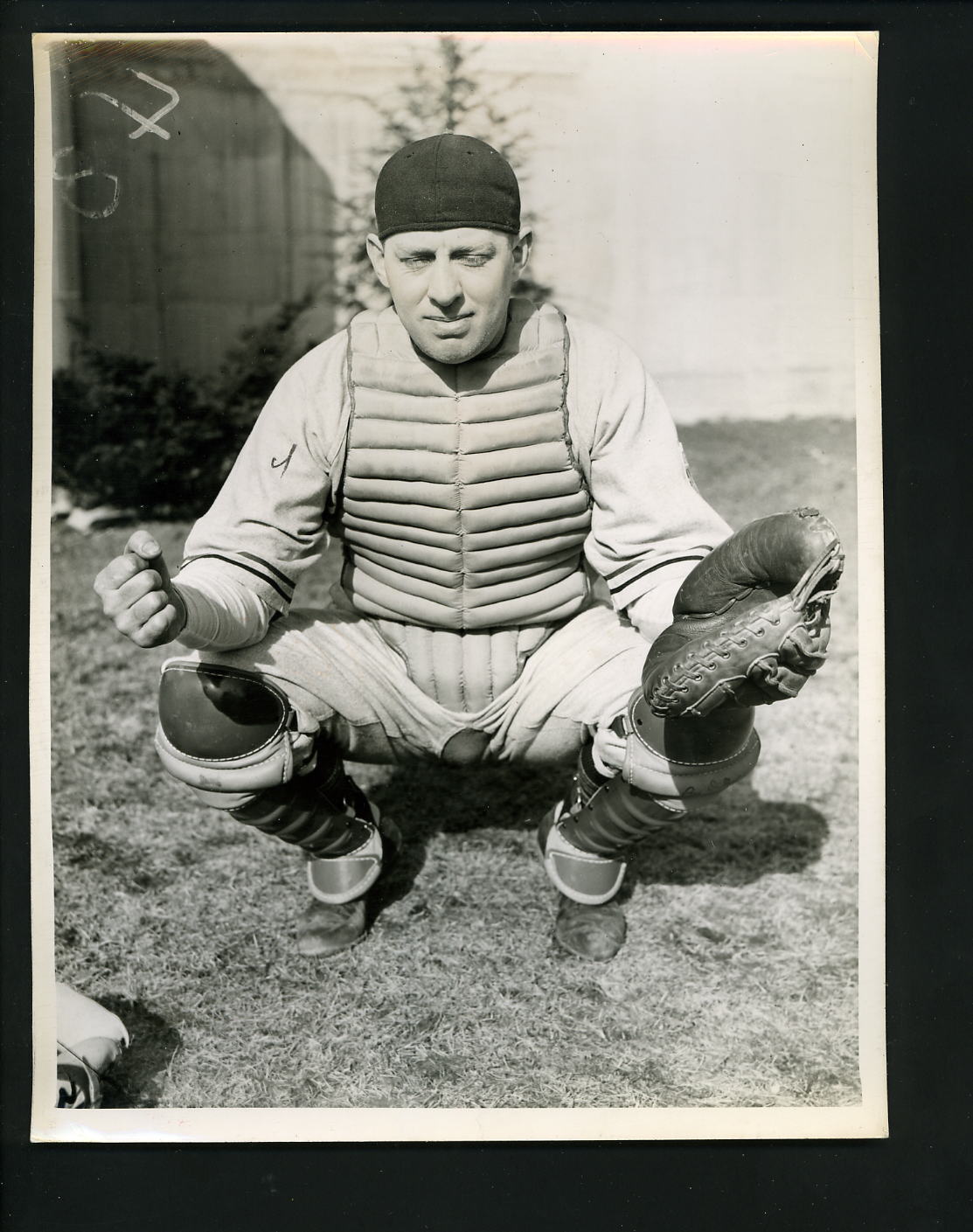 Buddy Rosar 1943 Cleveland News Press Photo Poster painting Indians catching pose