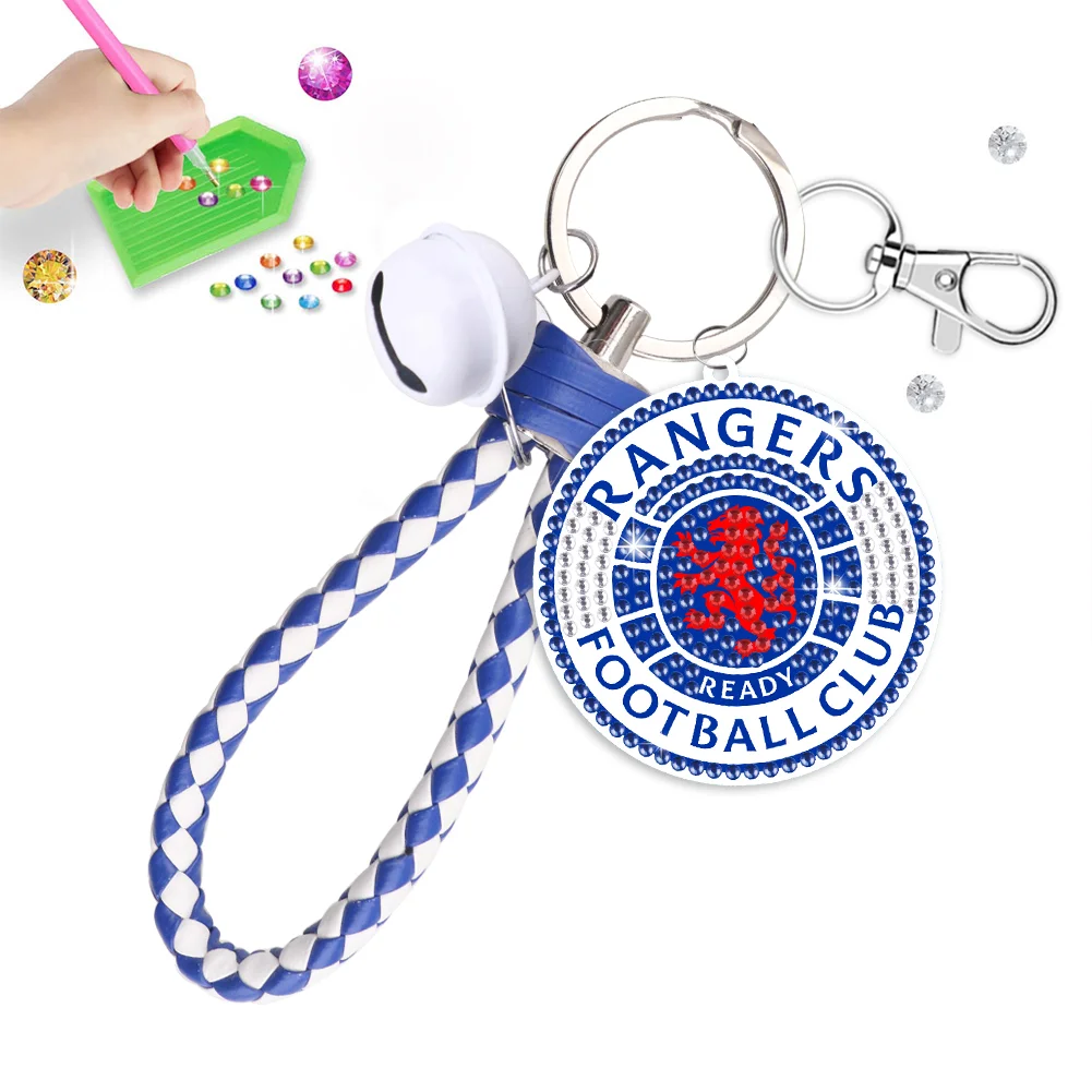 【Upgrade】DIY Rangers F.C. Logo Double Sided Rhinestone Painting Keychain Pendant for Adult