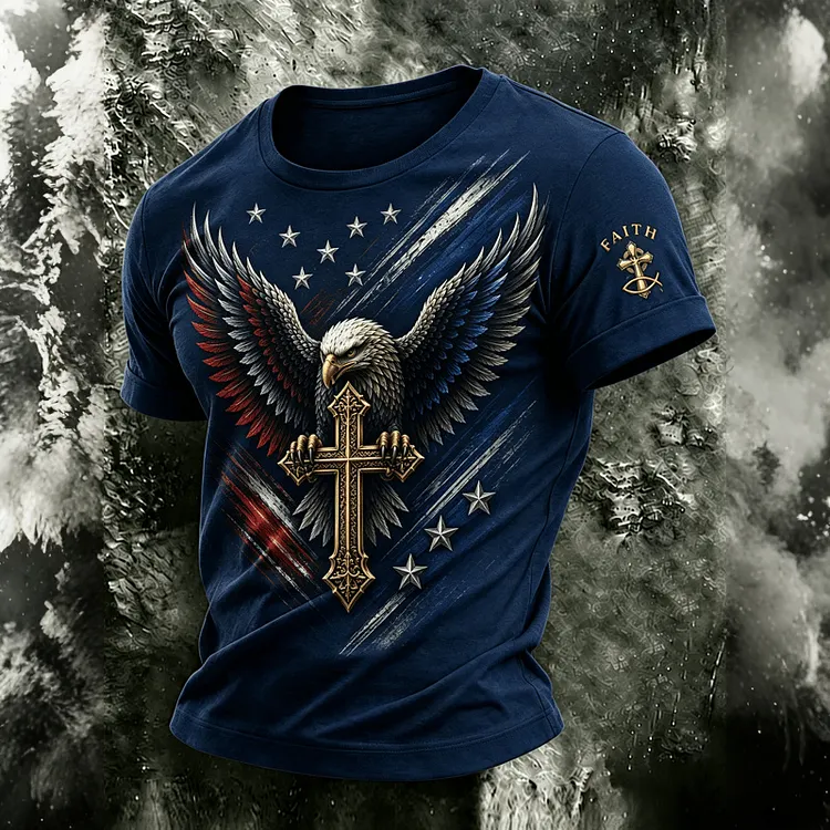 Men's Vintage Faith Flag Design Printed T-shirt