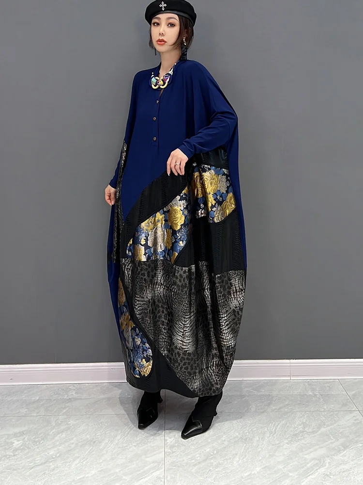Elegant Splicing Long Sleeve Maxi Dress - yankia