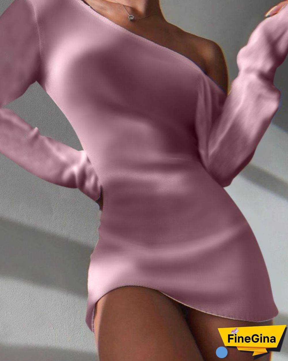 One Shoulder Open Back Long Sleeve Mini Dress