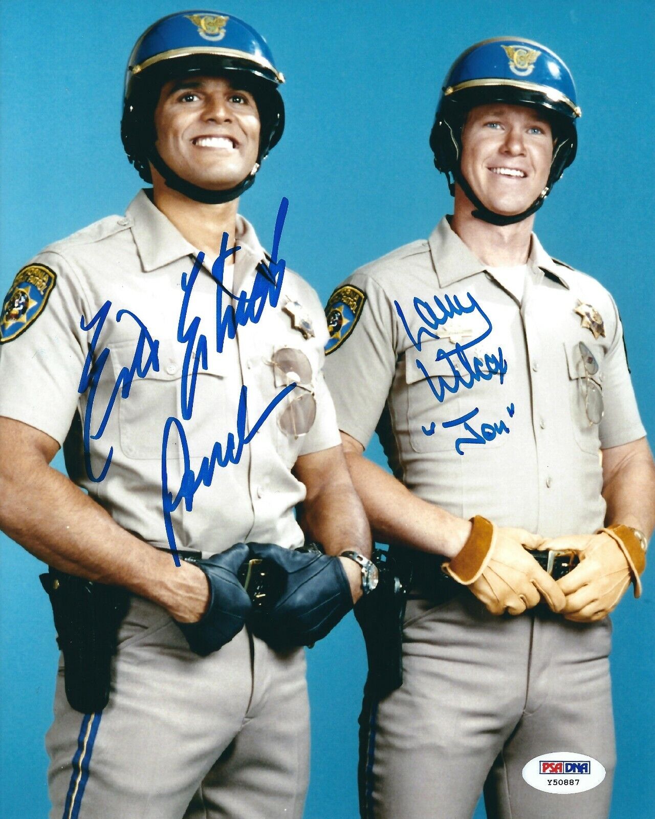 Erik Estrada & Larry Wilcox Signed 'Chips' 8x10 Photo Poster painting Ponch/Jon