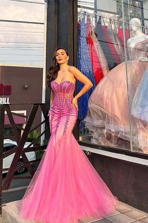 Lisliy Sleeveless Strapless Sweetheart Beads Embroidery Mermaid Prom Dress