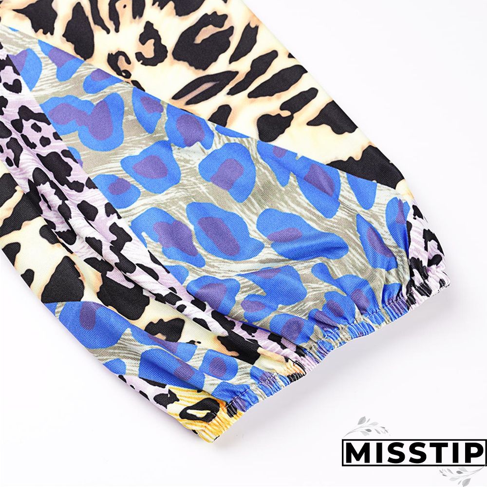 Leopard Print Fashion Casual Print Asymmetrical Off the Shoulder Plus Size Two Pieces