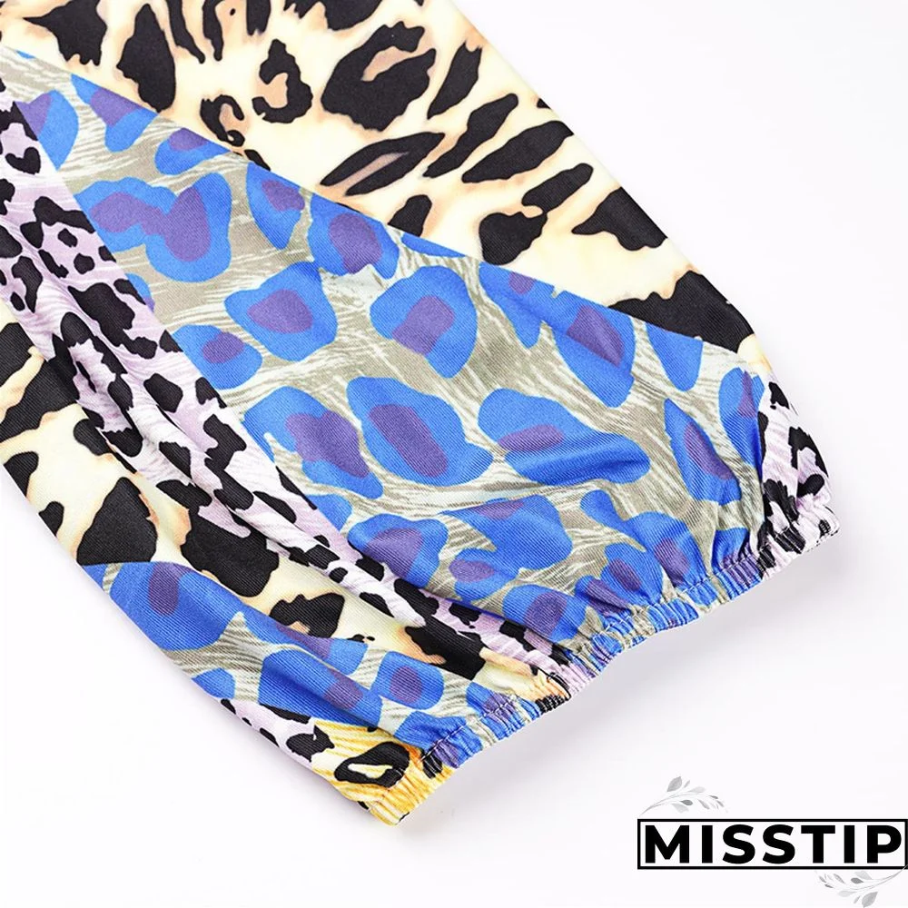 Leopard Print Fashion Casual Print Asymmetrical Off the Shoulder Plus Size Two Pieces