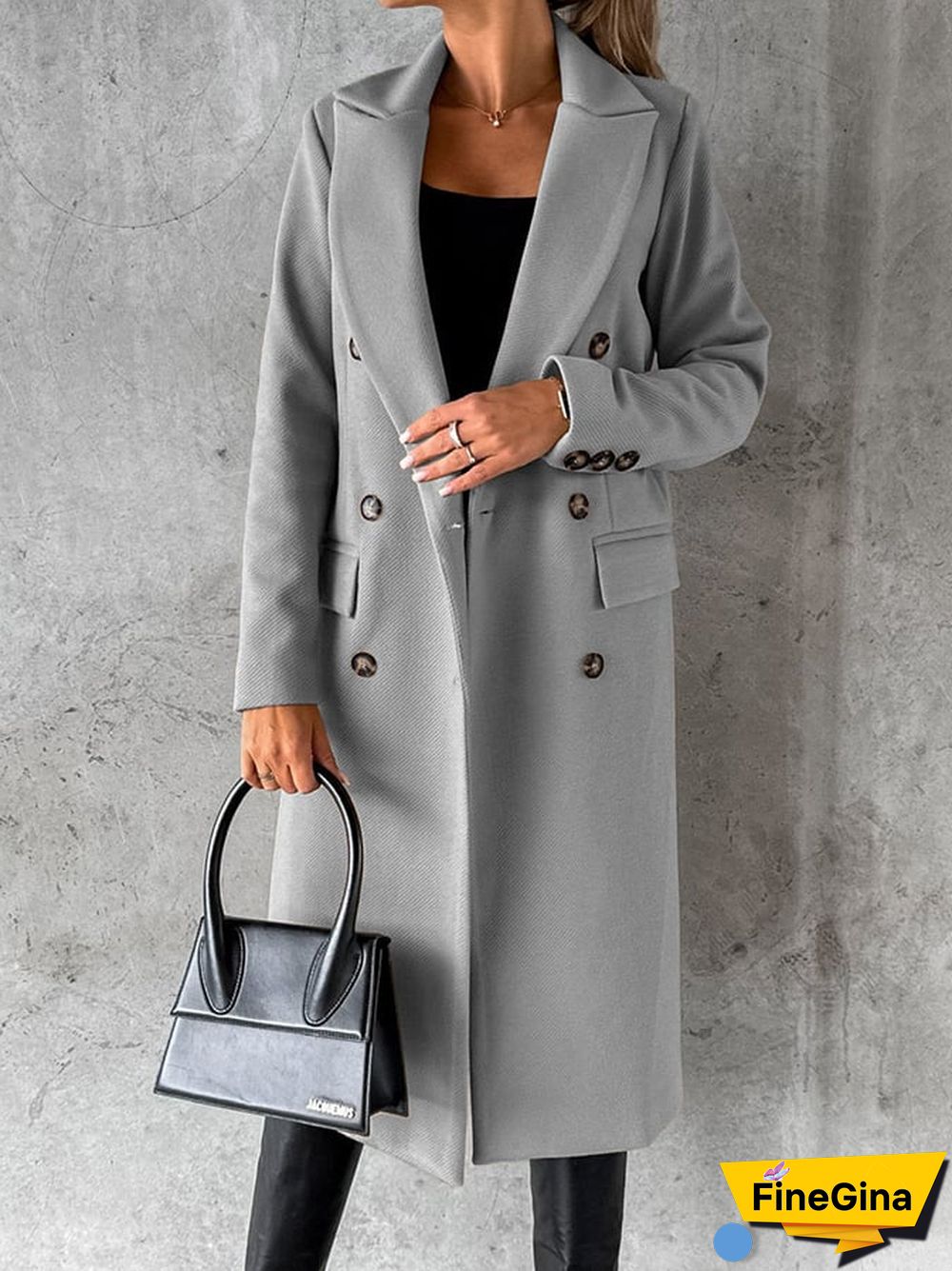 Fashion Lapel Double-Breasted Solid Color Long-Sleeved Coat Coat