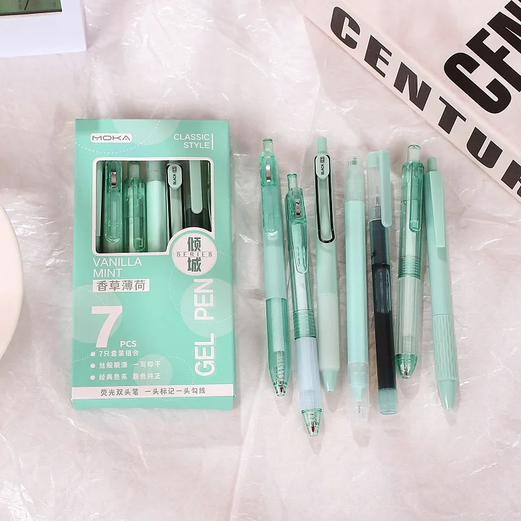 Journalsay 7 Pcs/set Allure Series Simple Multifunctional Press Gel Pen Set 0.5mm Black Quick Dry 