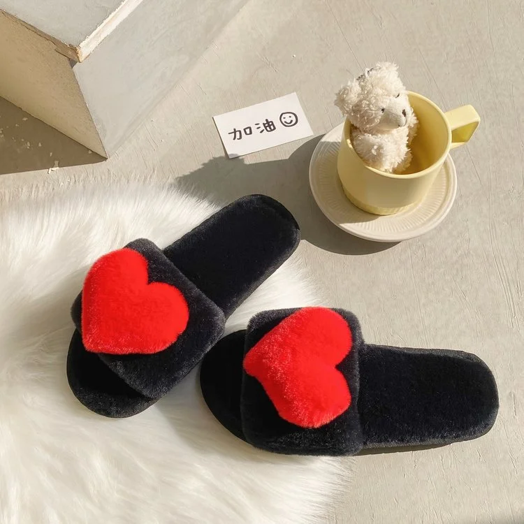 Wongn Wongn Slippers Women 2023 Winter New Korean Version Of Love Plush Warm Flat Cotton Slippers Home Slippers Women