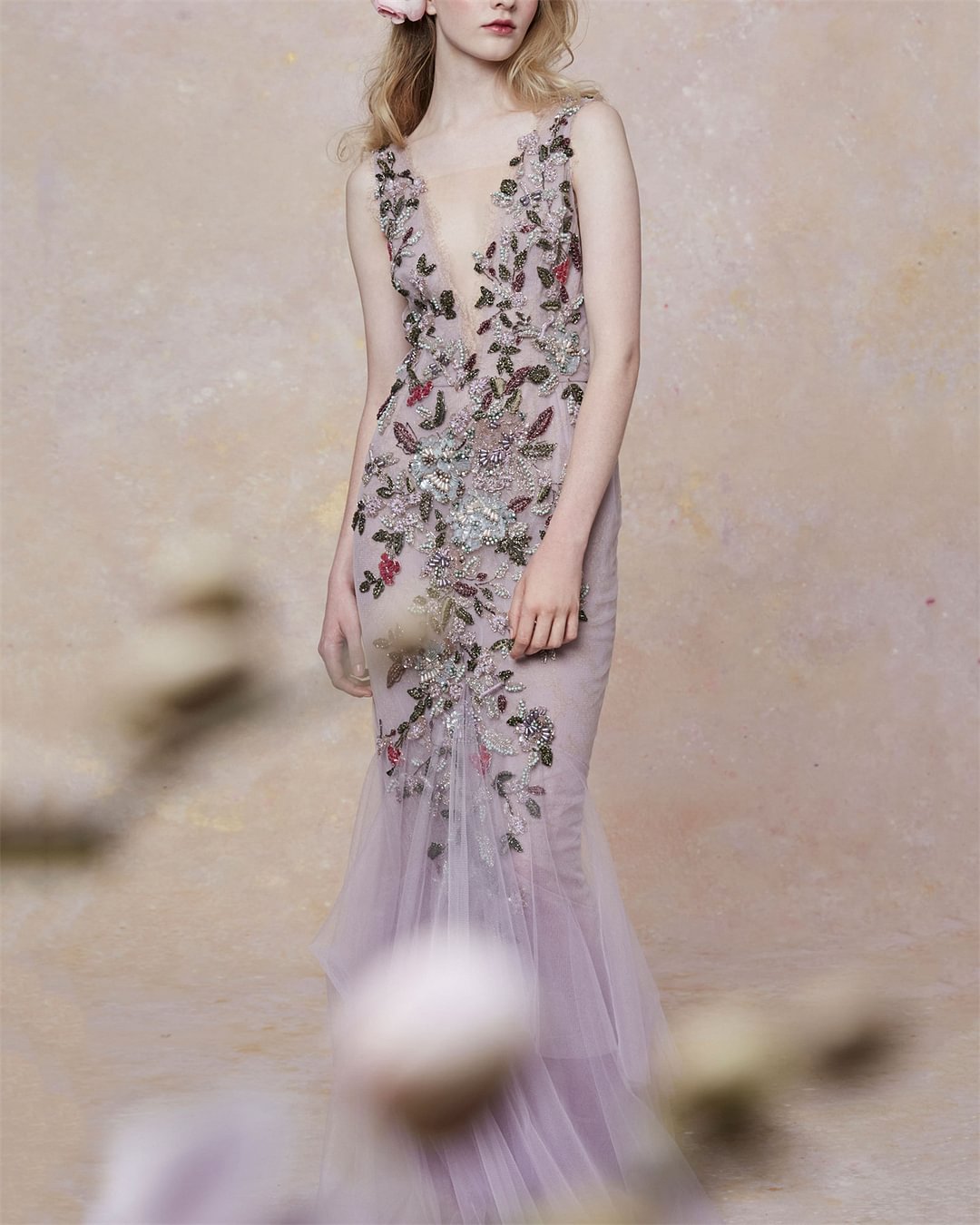 Women's Solid Color Embroidery Mesh Dress