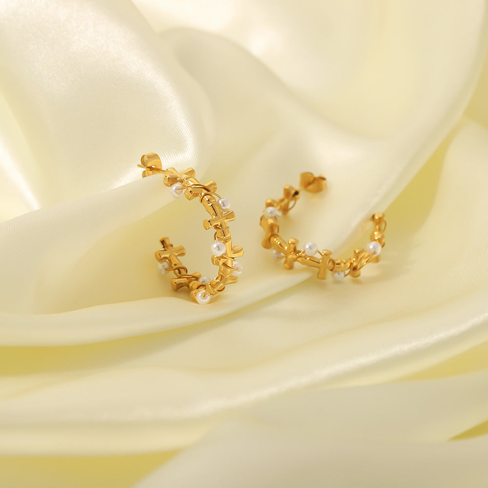 IG Style Pearl Geometric Stainless Steel Electroplating Earrings